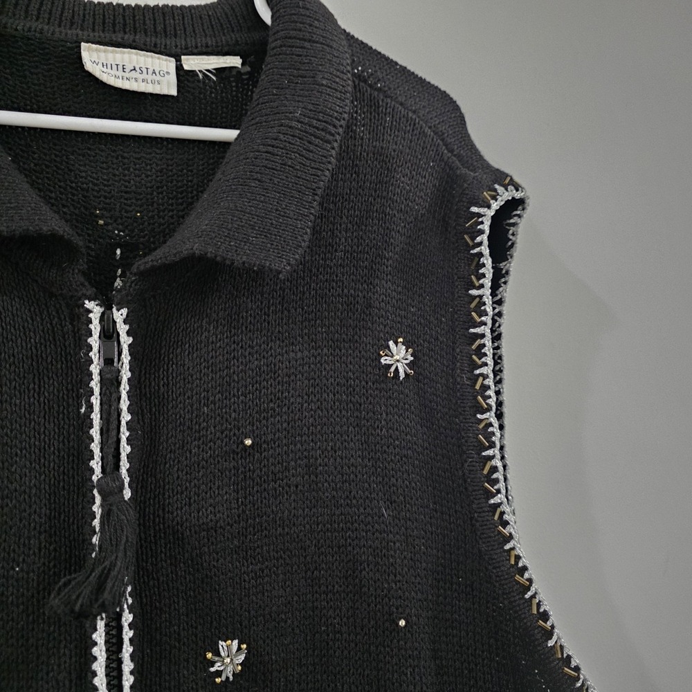 Vintage Womens Ugly Christmas Sweater Vest Size XXL Trees Beaded Embroidered - Picture 5 of 9
